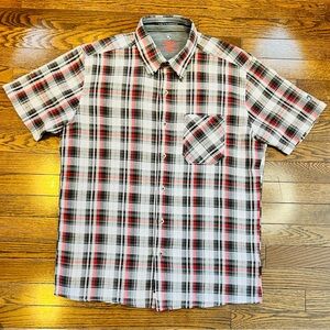 KÜHL Organic Cotton Plaid Shirt Men’s L Fits M Hiking Gorpcore Outdoor